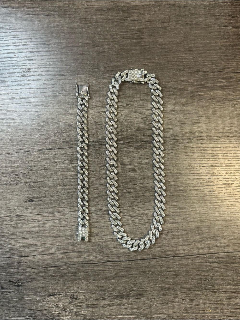 Silver Men's Cuban Link Necklace and Bracelet Set